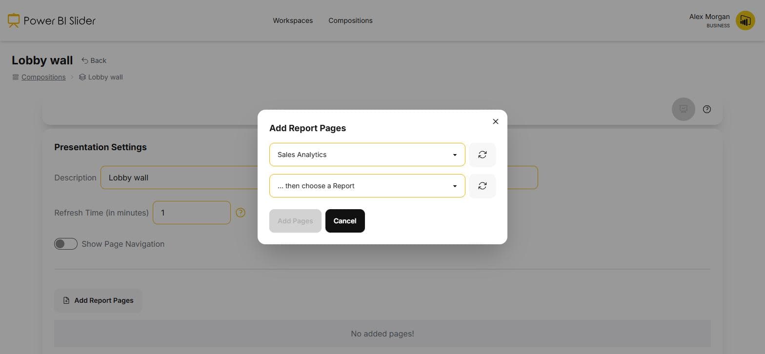 Add a page: choose the workspace